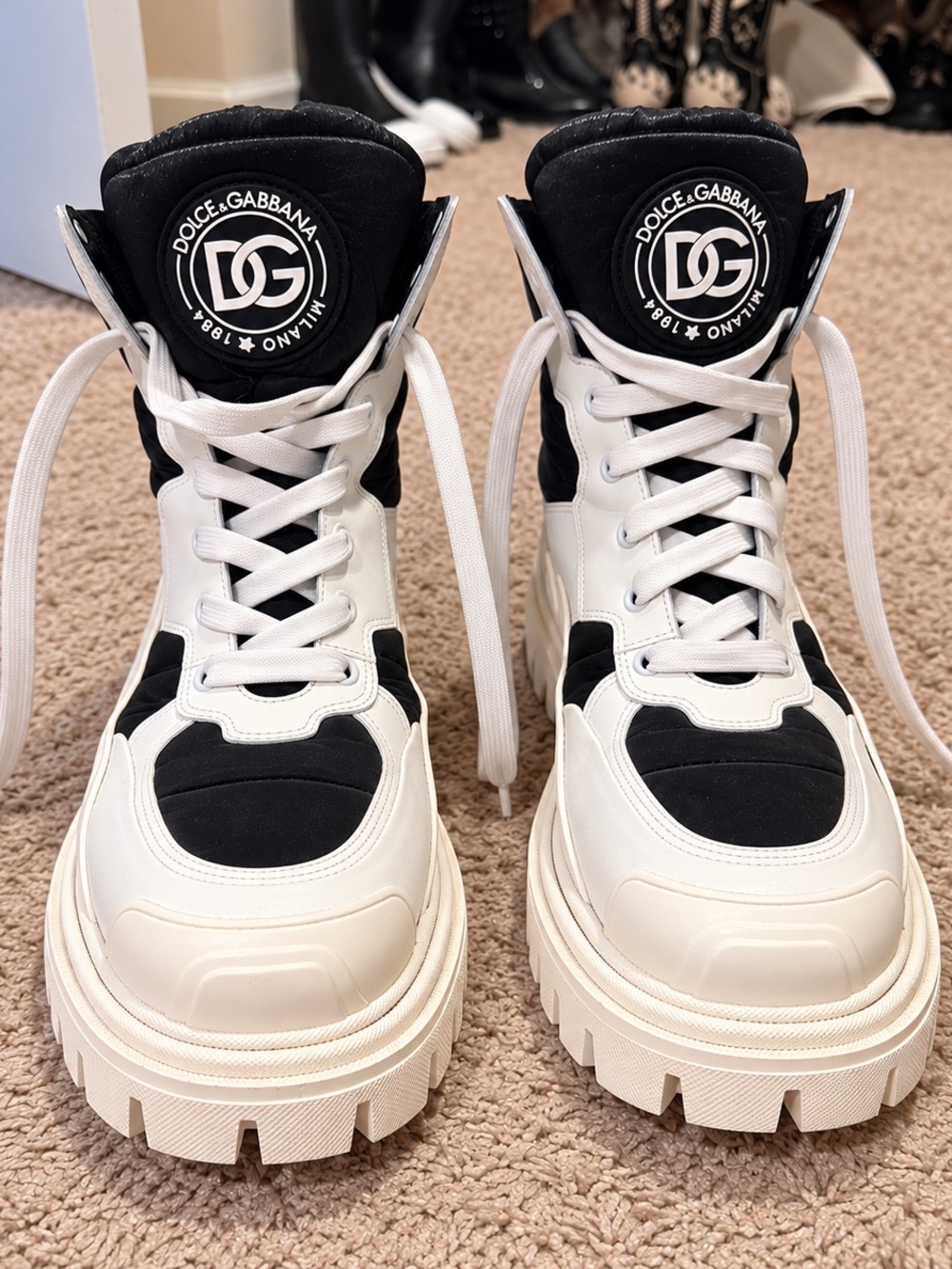 Dolce & Gabbana Black and White Platform High-Top Sneakers